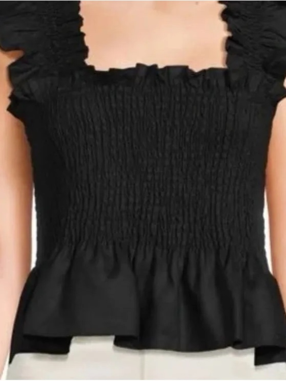 Hill House Paz Top | Black Smocked Ruffle Tank Top